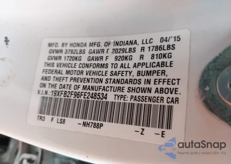 2015 Honda Civic Ex-L from USA, damaged, VIN 19XFB2F96FE248534